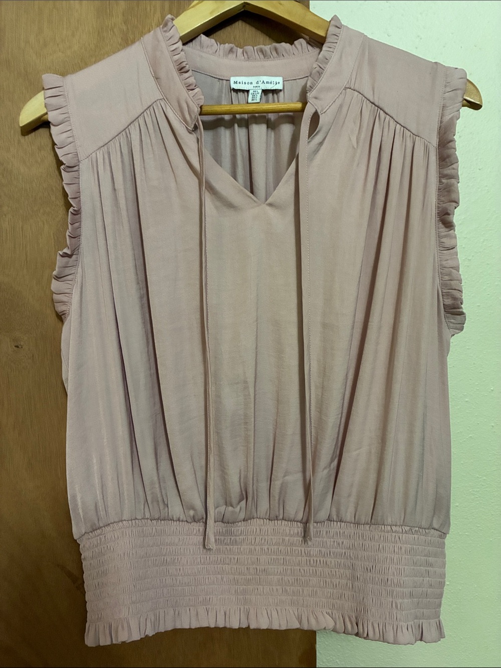 Maison d'Amélie Blush Pink Ruffle-Trim Smocked Waist Camisole